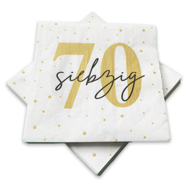 Servietten 70. Geburtstag weiß & gold (20 Stück)