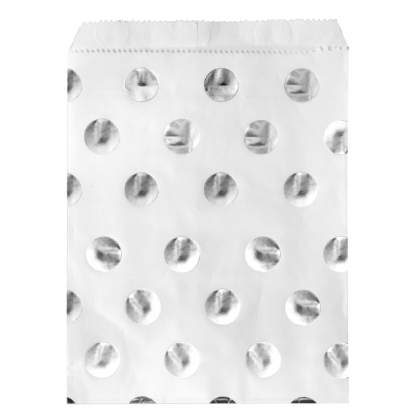 Papiertüten Dots (10 Stück) - weiß silber