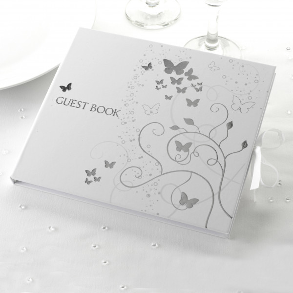 Gästebuch 'Guestbook Schmetterlinge' - weiß / silber