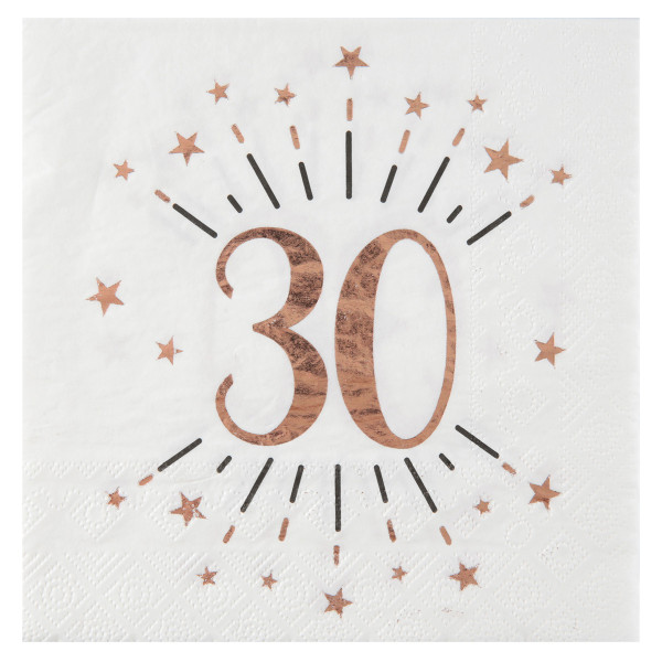 Servietten 30. Geburtstag - weiß & roségold