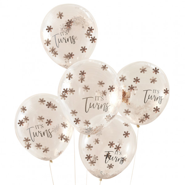 Baby in Bloom Konfetti Luftballons 'It's Twins' 5 Stück roségold