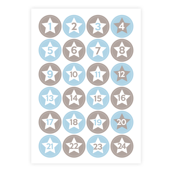 Adventsaufkleber / Sticker 'Jasper' Sterne - hellblau & grau