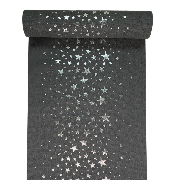 Tischläufer Sterne 28 cm x 3 m - grau & silber
