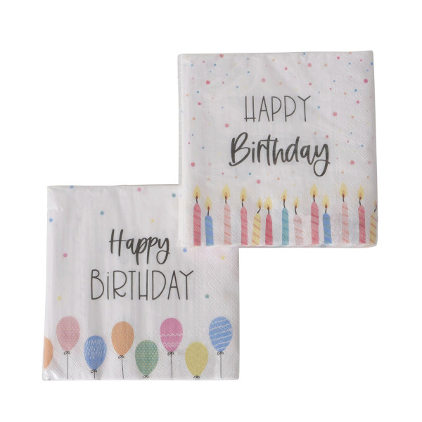 2 x 20 Servietten 'Happy Birthday' - Ballons / Kerzen
