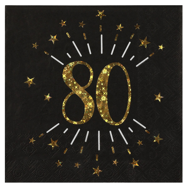 Servietten 80. Geburtstag - schwarz & gold
