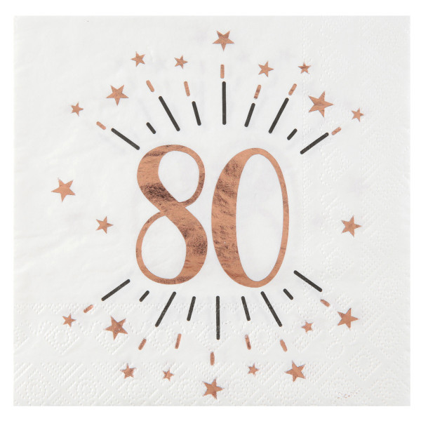 Servietten 80. Geburtstag - weiß & roségold