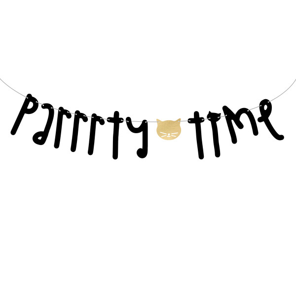 Katzen Party Girlande 'Parrrty Time' - schwarz & gold
