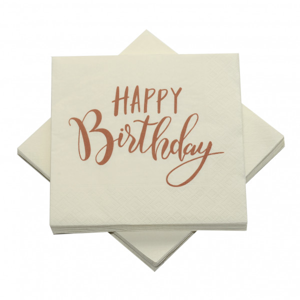 Servietten 'Happy Birthday' creme & kupfer (20 Stück)