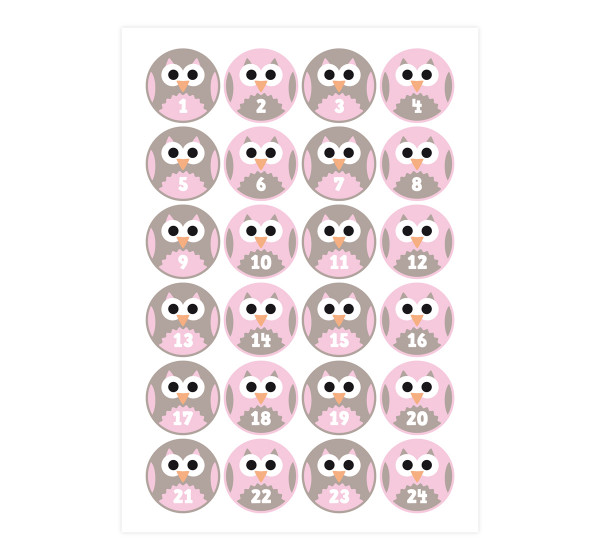Adventsaufkleber / Sticker 'Eule' - rosa & taupe