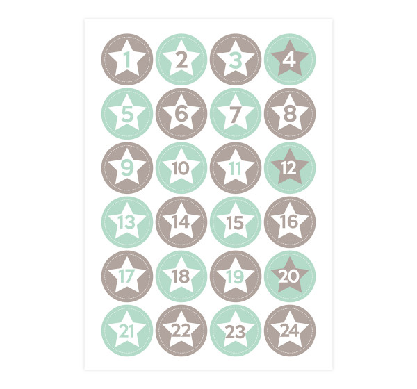 Adventsaufkleber / Sticker 'Nico' Sterne - mint & grau