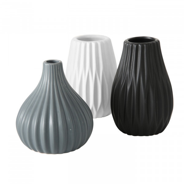 Vasen Set Wilma 3-tlg. - weiß, grau & schwarz
