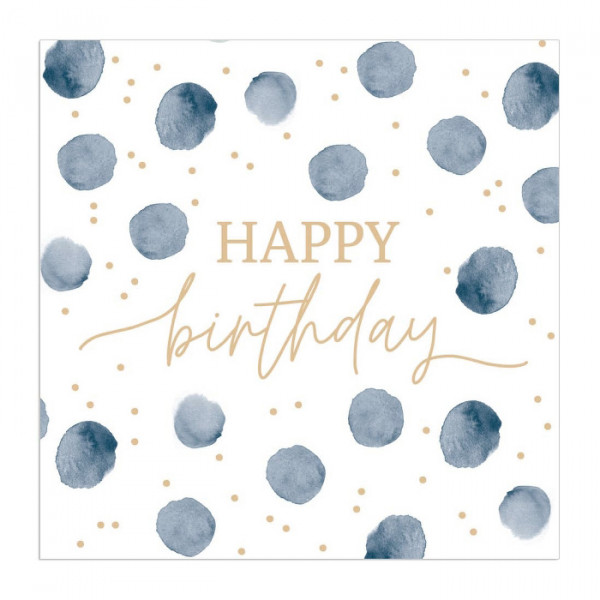 Servietten 'Happy Birthday Dots' (20 Stück) - blau & gold