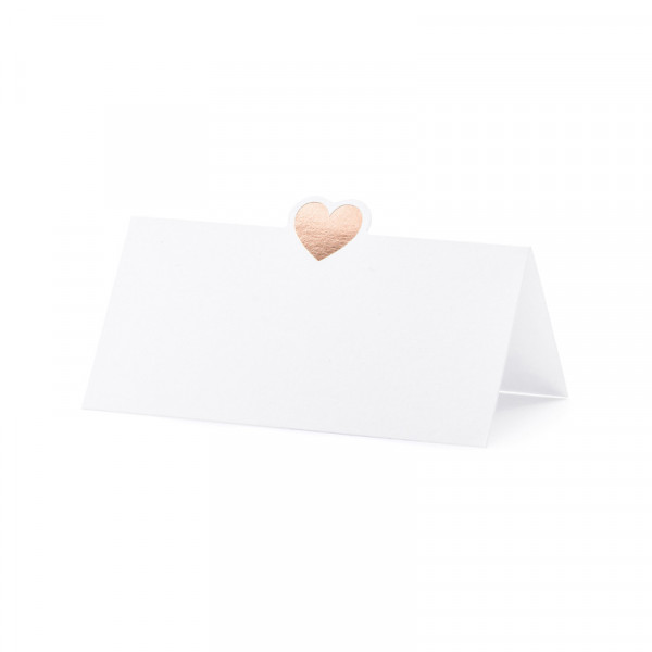 Tischkarte 'Herz' (10 Stück) - weiß & roségold