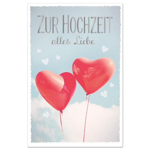 Hochzeit Glückwunschkarte 'Herz-Luftballons' mit Silber-Prägung