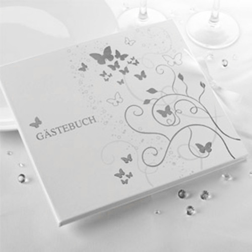 Gästebuch 'Schmetterlinge' - weiß / silber