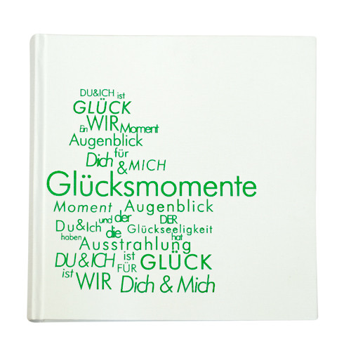 Fotoalbum zur Hochzeit 'Textwolke Glücksmomente' - weiß & grün