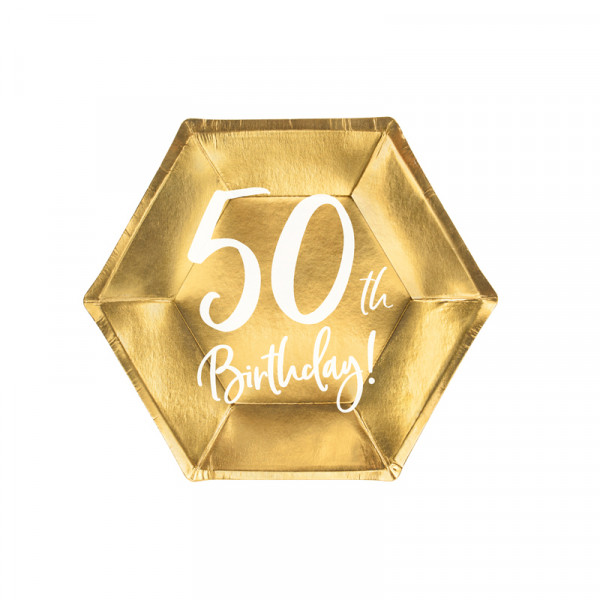 Teller '50th Birthday!' (6 Stück) - gold