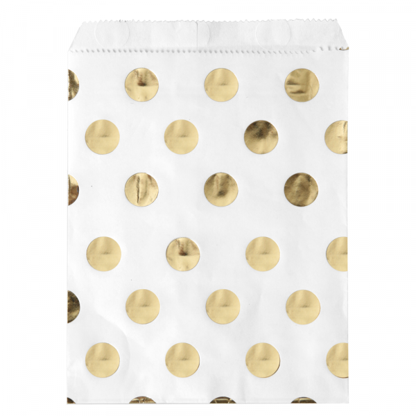 Papiertüten Dots (10 Stück) - weiß gold