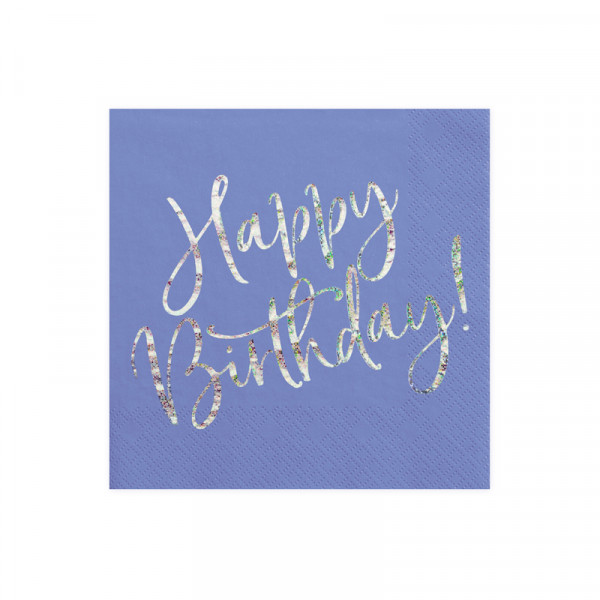 Servietten Happy Birthday (20 Stück) blau & holografisch