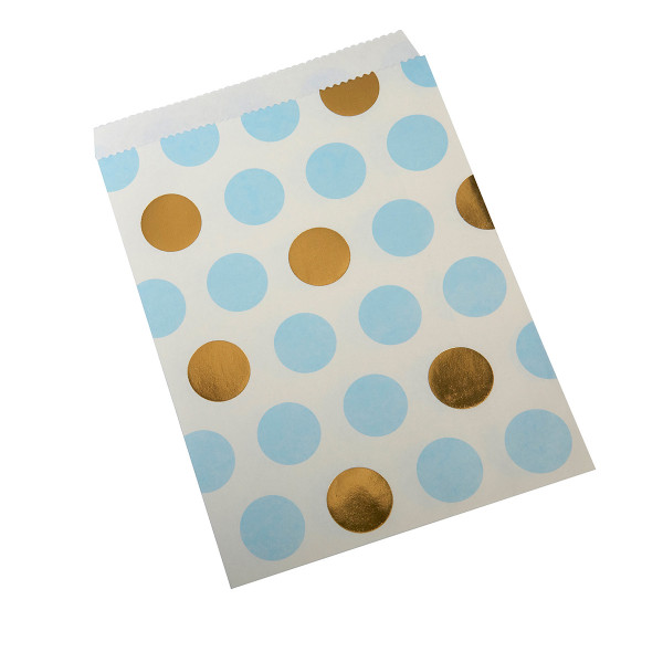 Papiertüten 'Punkte' (25 Stück) - hellblau & gold