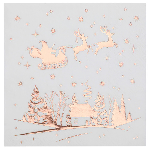 Servietten 'Weihnachtsschlitten' (20 Stück) - weiß & roségold